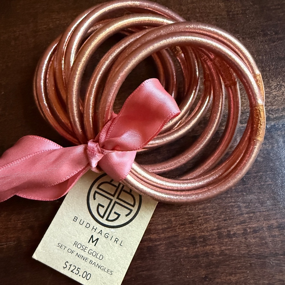 Budha Girl All Weather Rose Gold Bangle Set of 9 Bracelets Medium New